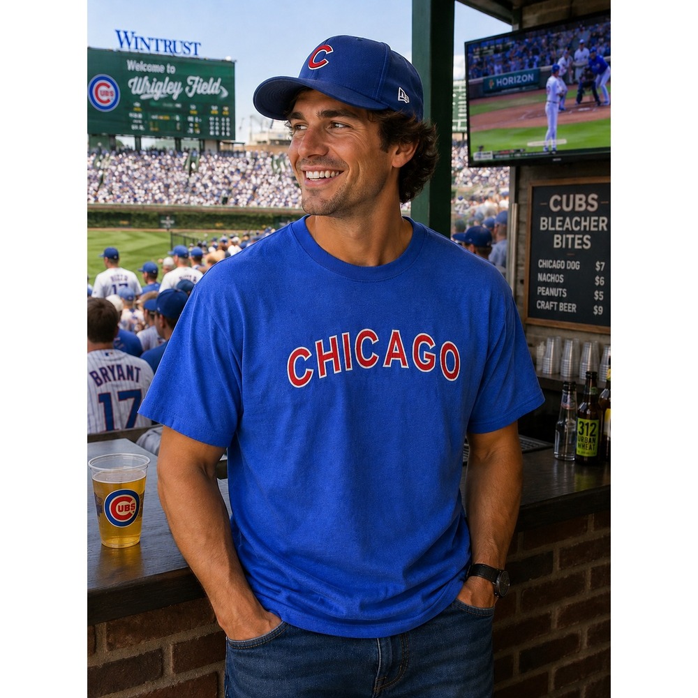 NEW WITH TAGS Chicago T Shirt Men's Medium Blue Red White Hanes 100% Cotton